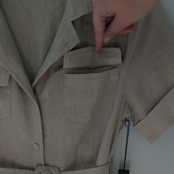 Tahari | Beige Linen Belted Midi Dress - Picture 3 of 8